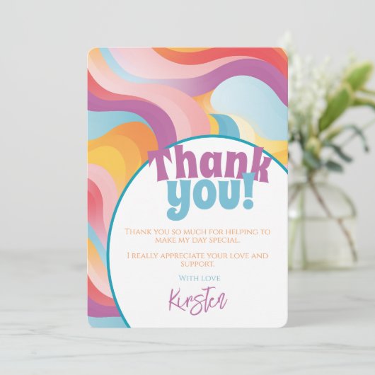 Retro Boho Rainbow Wave Bedankkaart (Staand voorkant)