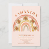 Retro Boho Regenboog 10e Verjaardagsfeest Kaart (Voorkant)