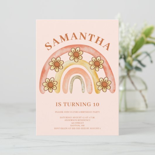 Retro Boho Regenboog 10e Verjaardagsfeest Kaart (Staand voorkant)
