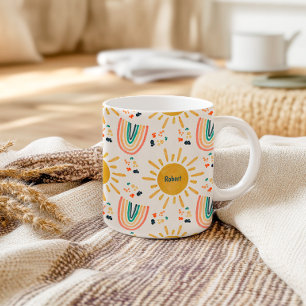 Retro Boho Regenboog Ochtendzon Waterverf Koffiemok