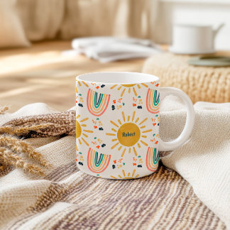 Retro Boho Regenboog Ochtendzon Waterverf  Koffiemok