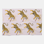 Retro Boho Roaring Tiger Orange Pink Theedoek (Horizontaal)