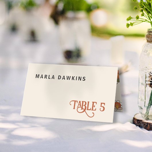 Retro Boho Rode Bloemen Patroon Opgevouwen Plaats  Plaatskaartje