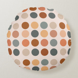 Retro Boho Roest en Neutrale Polka Dots Rond Kussen