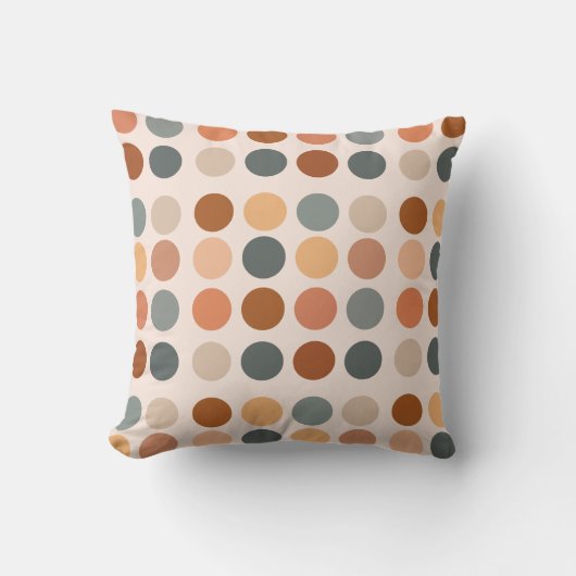 Retro Boho Roest en Neutrale Stippen Kussen (Voorkant)