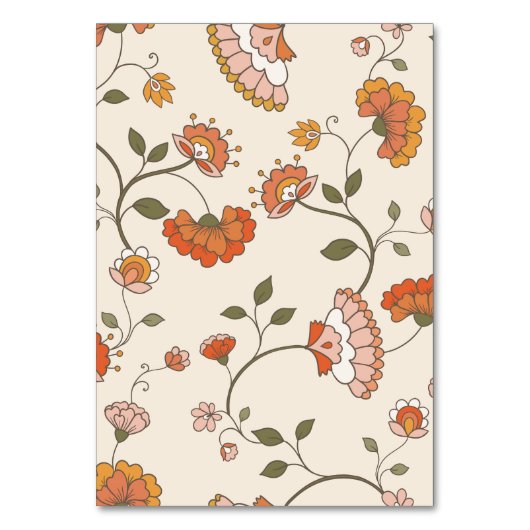 Retro Boho Rood Geel Bloempatroon Tafelkaart Kaart (Achterkant)