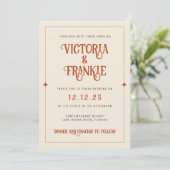 Retro Boho Rood Roze Geel Bloemen Patroon Bruiloft Kaart (Staand voorkant)