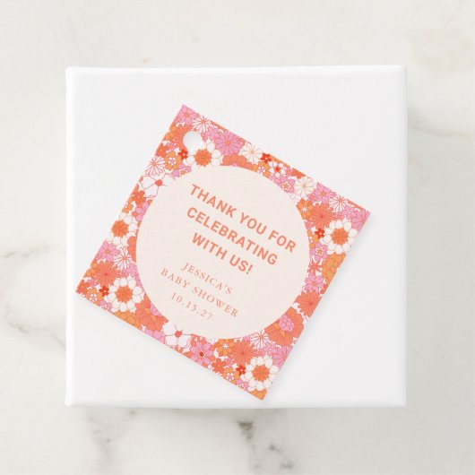 Retro Boho Roze Bloemen Custom Baby shower Bedankt Bedankjes Labels (In situ)