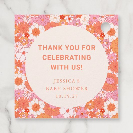 Retro Boho Roze Bloemen Custom Baby shower Bedankt Bedankjes Labels (Achterkant)