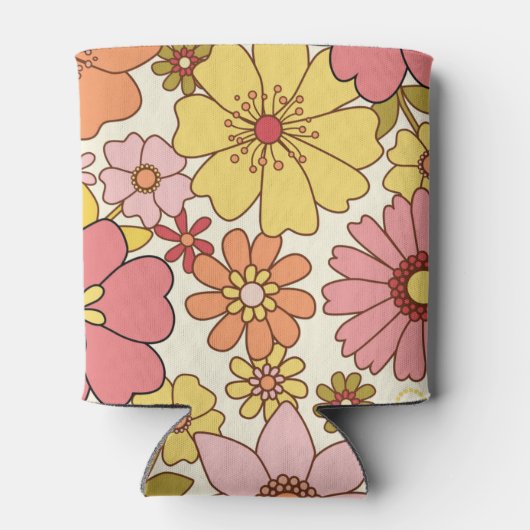 Retro Boho Roze Bloemen Groovy Bat Mitzvah Custom Blikjeskoeler (Achterkant)