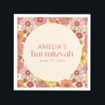 Retro Boho Roze Bloemen Groovy Bat Mitzvah Custom Servet<br><div class="desc">Retro Boho Roze Gele Bloemen Groovy Custom Bat Mitzvah Servetten</div>