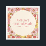 Retro Boho Roze Bloemen Groovy Bat Mitzvah Custom Servet<br><div class="desc">Retro Boho Roze Gele Bloemen Groovy Custom Bat Mitzvah Servetten</div>