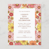 Retro Boho Roze Bloemen Leuk Verjaardagsfeest Uitn (Voorkant)