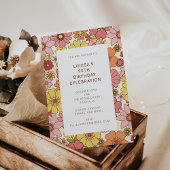 Retro Boho Roze Geel Bloemen 90ste Verjaardagsfees Kaart