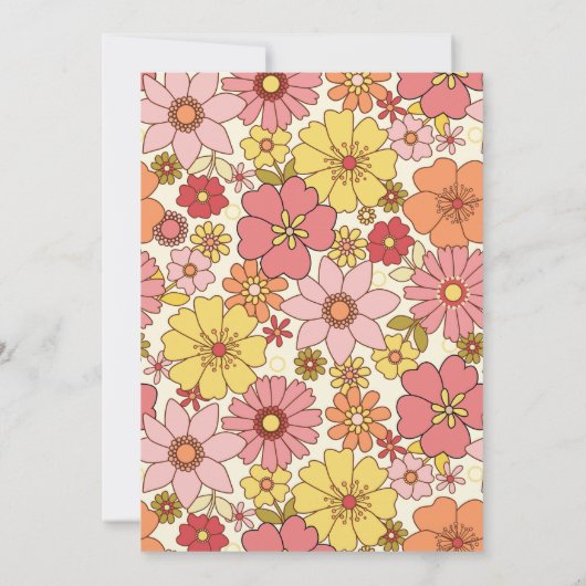 Retro Boho Roze Geel Bloemen Groovy 80ste Verjaard Kaart (Achterkant)