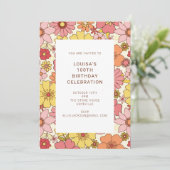 Retro Boho Roze Geel Bloemstuk 100ste Verjaardagsf Kaart (Staand voorkant)