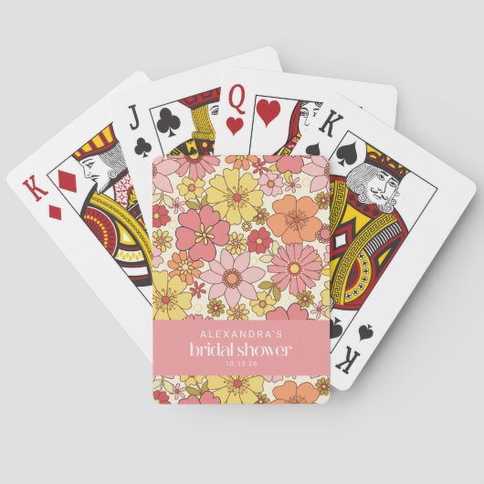 Retro Boho Roze Geel Bloemstuk Bruiloft Custom Pokerkaarten (Achterkant)