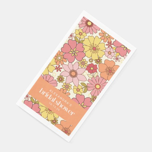 Retro Boho Roze Geel Bloemstuk Bruiloft Eigen Ontw Servet (Hoek)