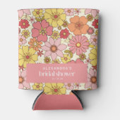 Retro Boho Roze Geel Bloemstuk Bruiloft Feest Cust Blikjeskoeler (Voorkant)