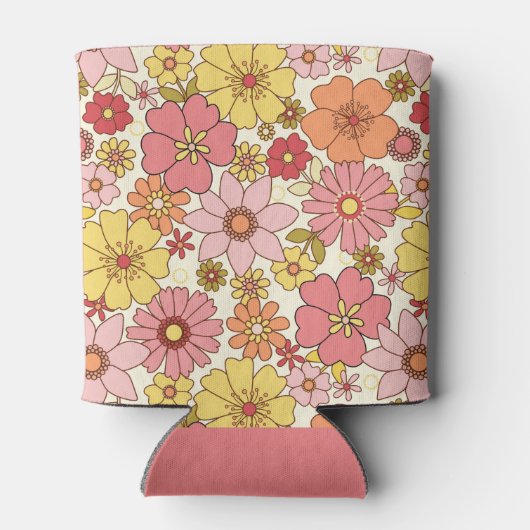 Retro Boho Roze Geel Bloemstuk Bruiloft Feest Cust Blikjeskoeler (Achterkant)