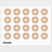 Retro Boho Roze Geel Bloemstuk Bruiloft Monogram Ronde Sticker (Vel)