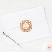 Retro Boho Roze Geel Bloemstuk Bruiloft Monogram Ronde Sticker (Envelop)