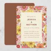 Retro Boho Roze Geel Bloemstuk Groovy Bruiloft Kaart (Voorkant / Achterkant)