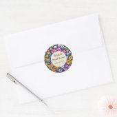 Retro Boho Roze Oranje Bloem Bruidsdouche Ronde Sticker (Envelop)