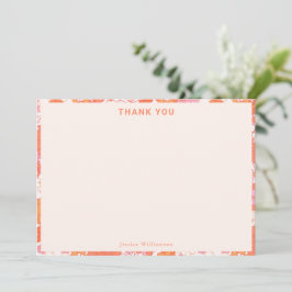 Retro Boho Roze Oranje Bloemige Cute Baby Shower Bedankkaart