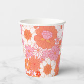 Retro Boho Roze Oranje Bloemige Cute Bloemen Papieren Bekers (Achterkant)