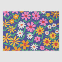 Retro Boho roze oranje bloempatroon op marineblauw