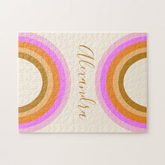 Retro Boho Roze Regenboog Persoonlijke Naam Legpuzzel (Horizontaal)