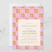 Retro Boho Roze Sinaasappel Bloemen Afstudeerfeest Kaart (Voorkant)