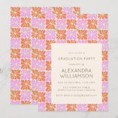 Retro Boho Roze Sinaasappel Bloemen Afstudeerfeest Kaart (Voorkant / Achterkant)