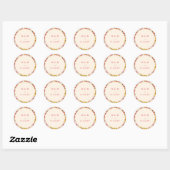 Retro Boho Roze Sinaasappel Bloemen Bruiloft Monog Ronde Sticker (Vel)