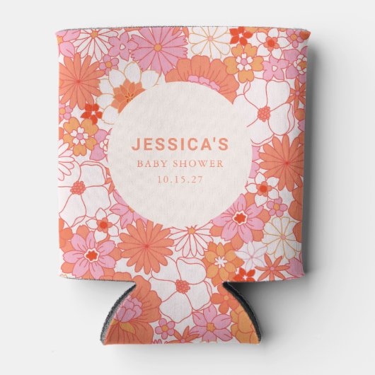 Retro Boho Roze Sinaasappel Bloemen Custom Baby sh Blikjeskoeler (Voorkant)