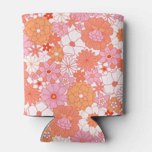 Retro Boho Roze Sinaasappel Bloemen Custom Baby sh Blikjeskoeler (Achterkant)