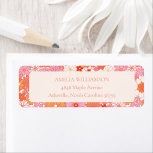 Retro Boho Roze Sinaasappel Bloemen Custom Baby sh Etiket