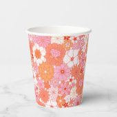 Retro Boho Roze Sinaasappel Bloemen Custom Baby sh Papieren Bekers (Achterkant)