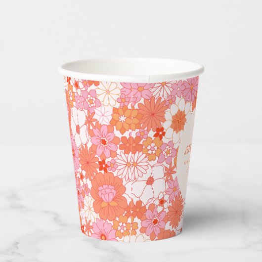 Retro Boho Roze Sinaasappel Bloemen Custom Baby sh Papieren Bekers (Rechts)