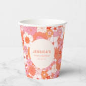 Retro Boho Roze Sinaasappel Bloemen Custom Baby sh Papieren Bekers (Voorkant)