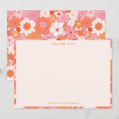 Retro Boho Roze Sinaasappel Bloemen Gepersonalisee Bedankkaart (Voorkant / Achterkant)