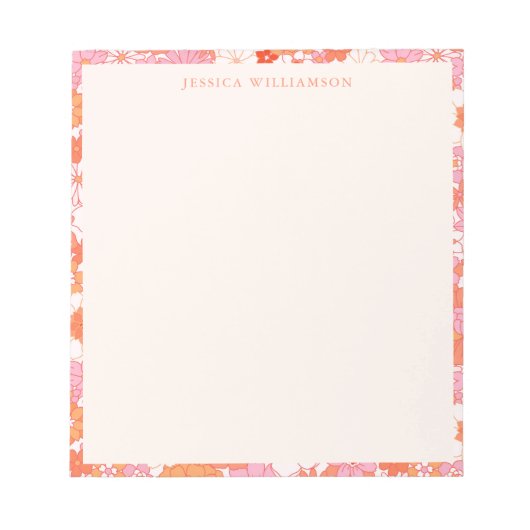 Retro Boho Roze Sinaasappel Bloemen Gepersonalisee Notitieblok (Voorkant)