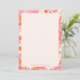Retro Boho Roze Sinaasappel Bloemen Gepersonalisee Notitiekaartje
