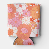 Retro Boho Roze Sinaasappel Bloemen Schattige Bloe Blikjeskoeler (Voorkant)