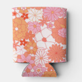 Retro Boho Roze Sinaasappel Bloemen Schattige Bloe Blikjeskoeler (Achterkant)