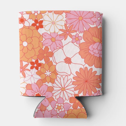 Retro Boho Roze Sinaasappel Bloemen Schattige Bloe Blikjeskoeler (Achterkant)