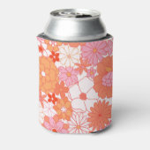 Retro Boho Roze Sinaasappel Bloemen Schattige Bloe Blikjeskoeler (Blikje Achterkant)