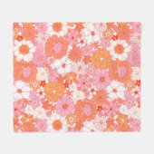 Retro Boho Roze Sinaasappel Bloemen Schattige Bloe Fleece Deken (Voorkant (Horizontaal))