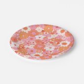Retro Boho Roze Sinaasappel Bloemen Schattige Bloe Papieren Bordje (Gekanteld)